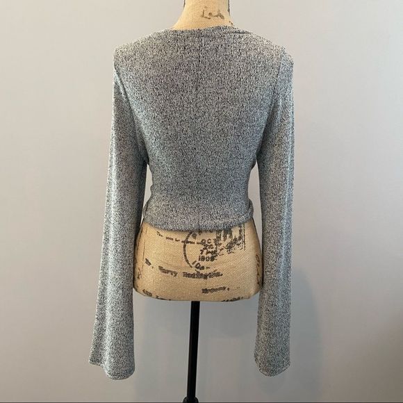 URBAN OUTFITTERS Tie Waist Top Marled Long Sleeve Stretch Pullover Large - Picture 2 of 6